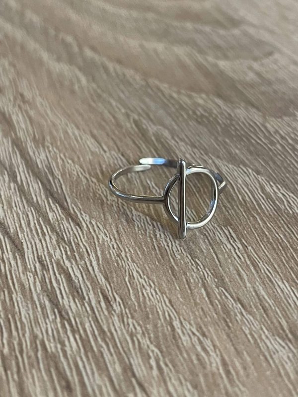 Bague rond barré fin argenté en acier inoxydable