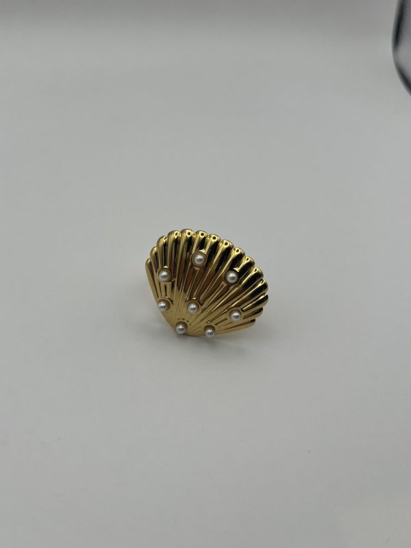 Bague coquillage perles et dorée acier inoxydable