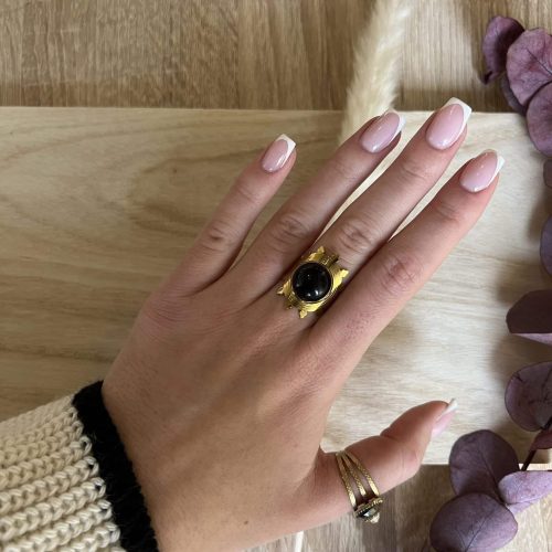 Bague soleil noir en acier inoxydable
